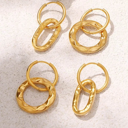 Geometric ring buckle ear ring retro asymmetric design titanium steel ear jewelry - Etherealing