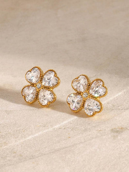 Stainless Steel Zircon Lucky Clover Earrings - Etherealing