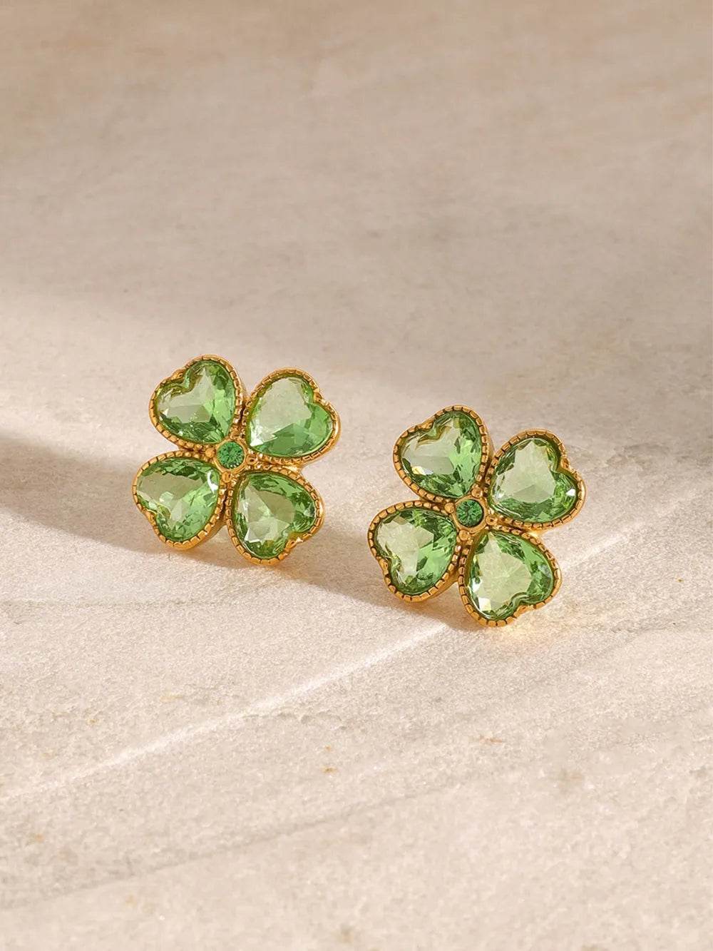 Stainless Steel Zircon Lucky Clover Earrings - Etherealing