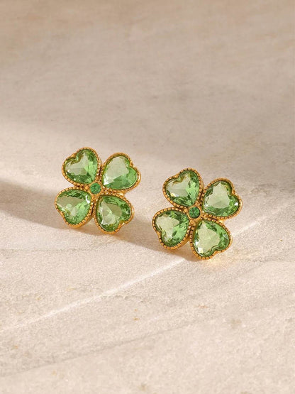 Stainless Steel Zircon Lucky Clover Earrings - Etherealing