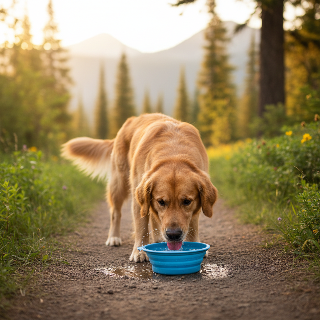 金毛犬户外饮水