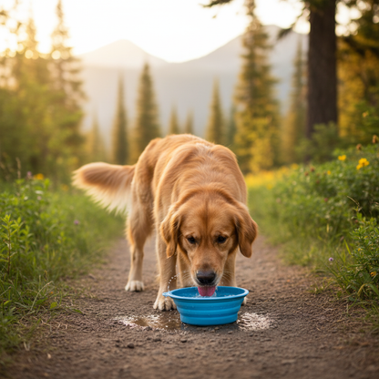 金毛犬户外饮水