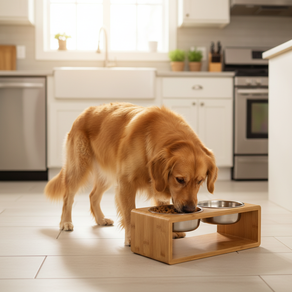 金毛犬进食场景