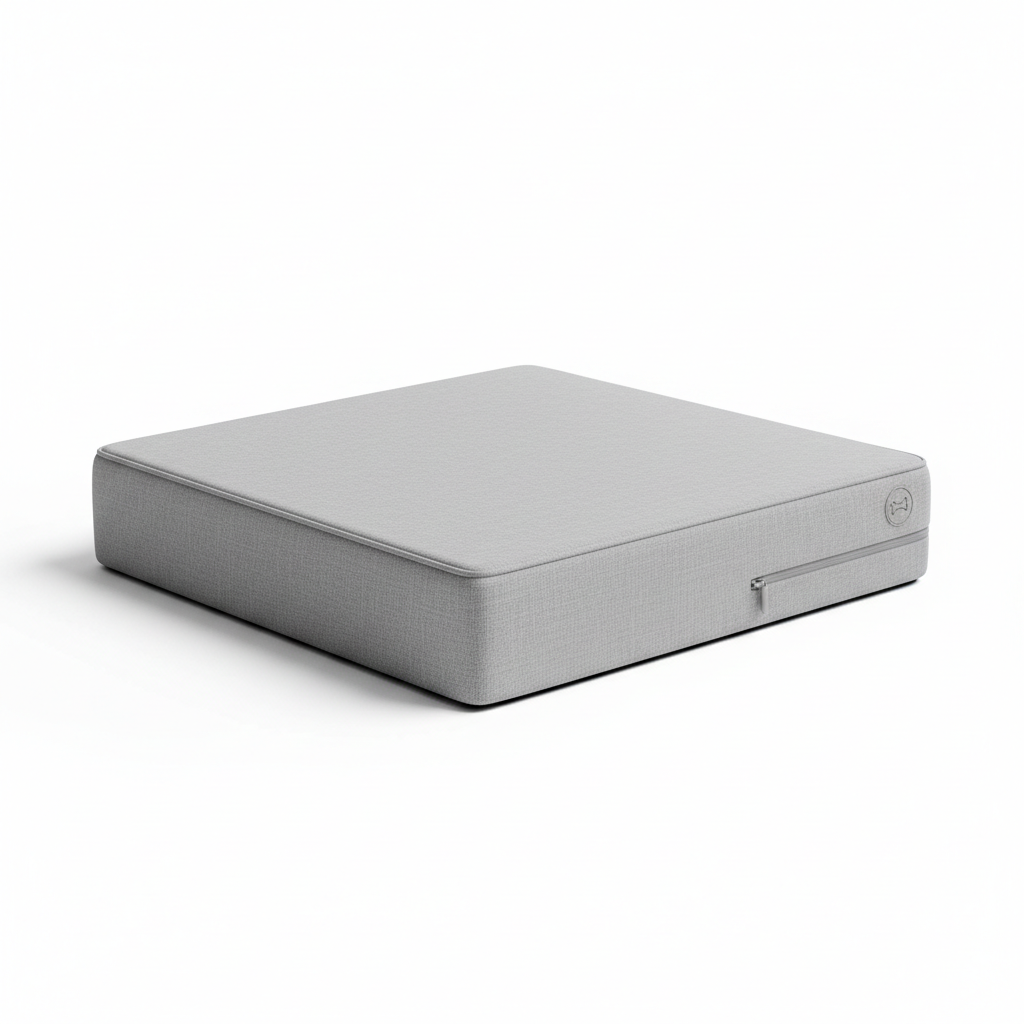 Premium orthopedic memory foam pet bed with light grey removable washable cover and zipper, minimalist design