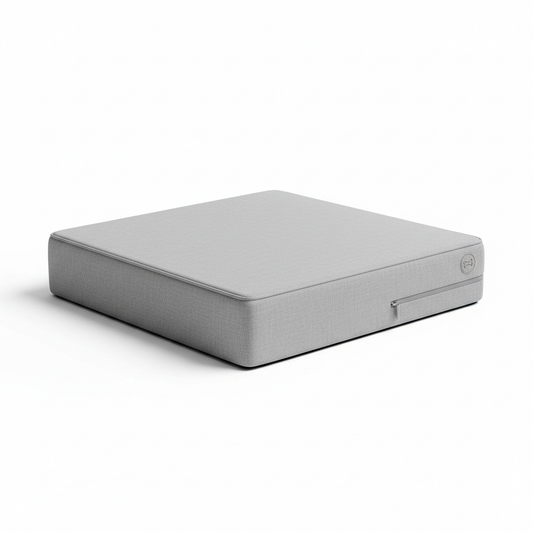 Premium orthopedic memory foam pet bed with light grey removable washable cover and zipper, minimalist design