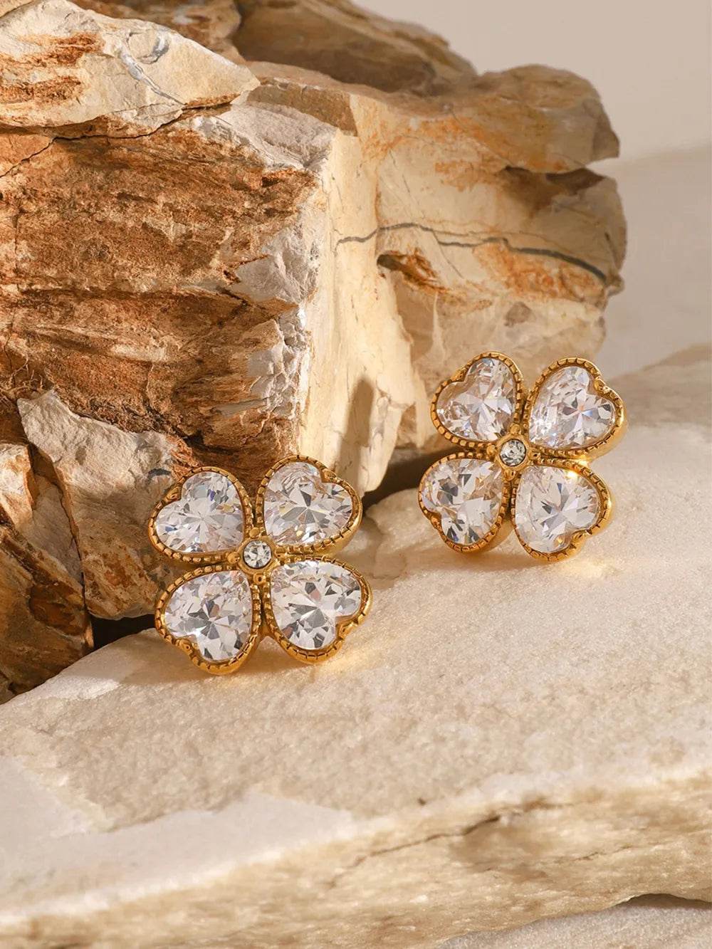 Stainless Steel Zircon Lucky Clover Earrings - Etherealing