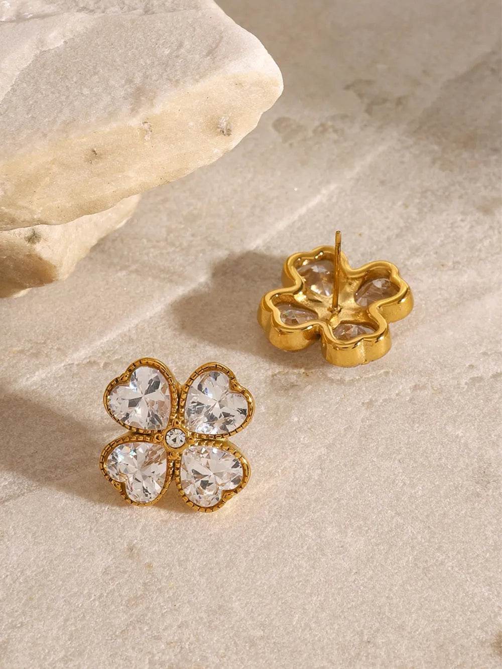 Stainless Steel Zircon Lucky Clover Earrings - Etherealing