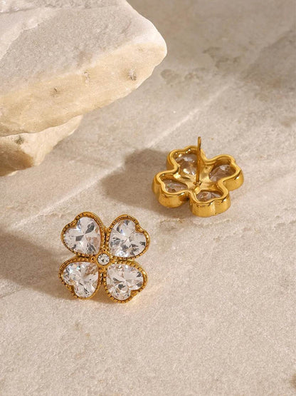 Stainless Steel Zircon Lucky Clover Earrings - Etherealing