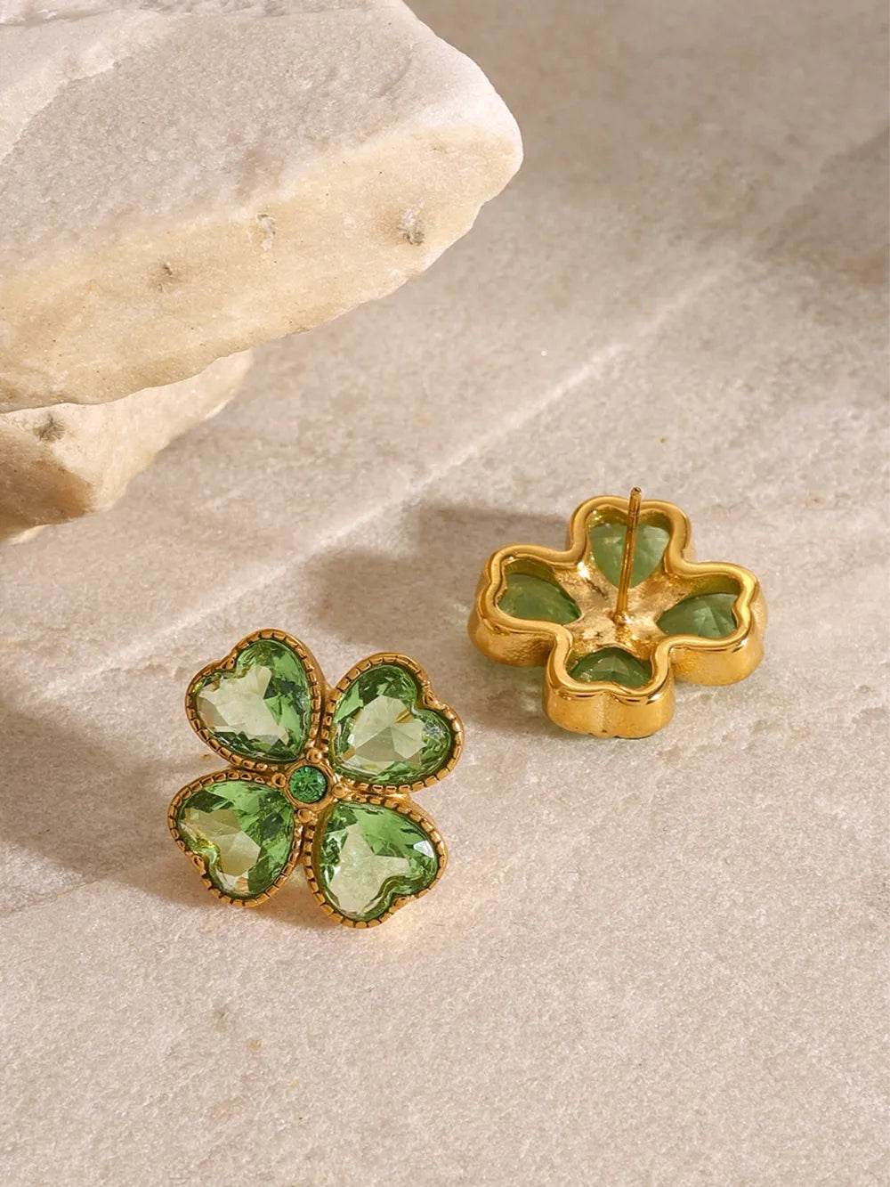 Stainless Steel Zircon Lucky Clover Earrings - Etherealing