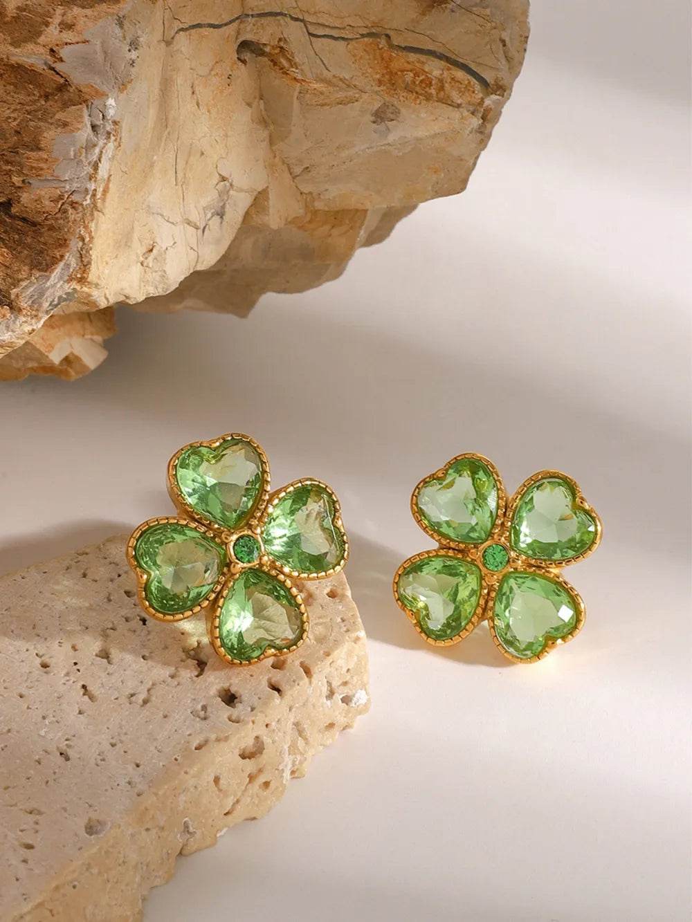 Stainless Steel Zircon Lucky Clover Earrings - Etherealing